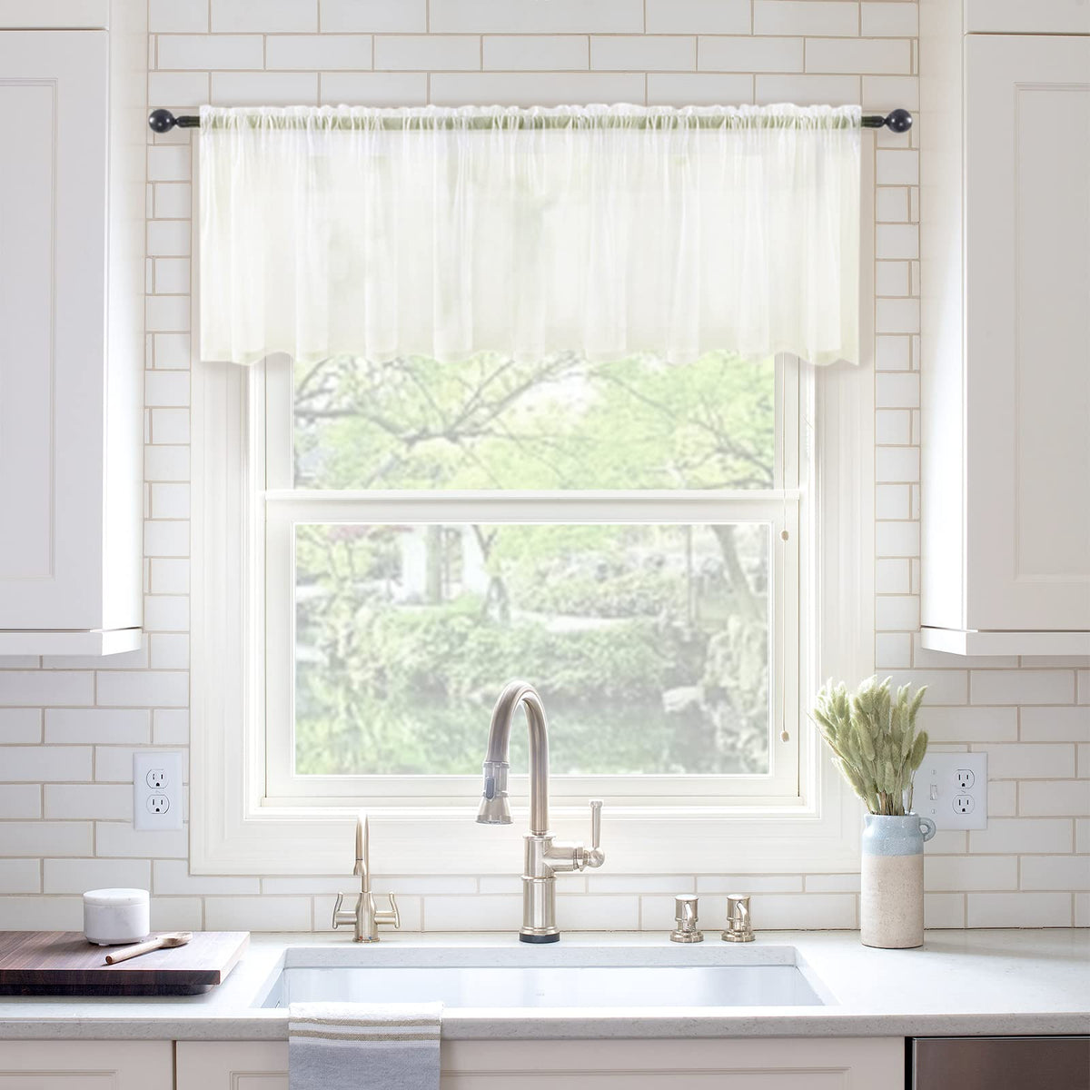 Miulee Window Valance Half Window Sheer Curtains Rod Pocket Voile Drapes Extra Wide For Small Window Kitchen Cafe One Panel 60 X