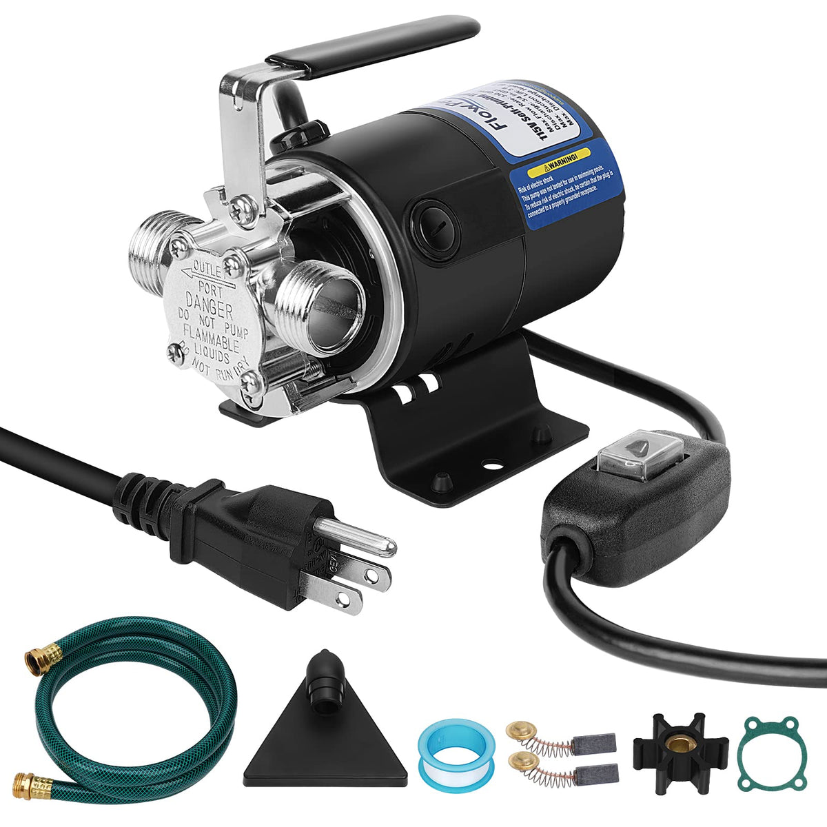 Flowpac 115V Water Transfer Pump With Convenient Switch,1/10 Hp 330 Gph With 3/4 Inch Ports Suction Hose Water Pump -New Upgrade