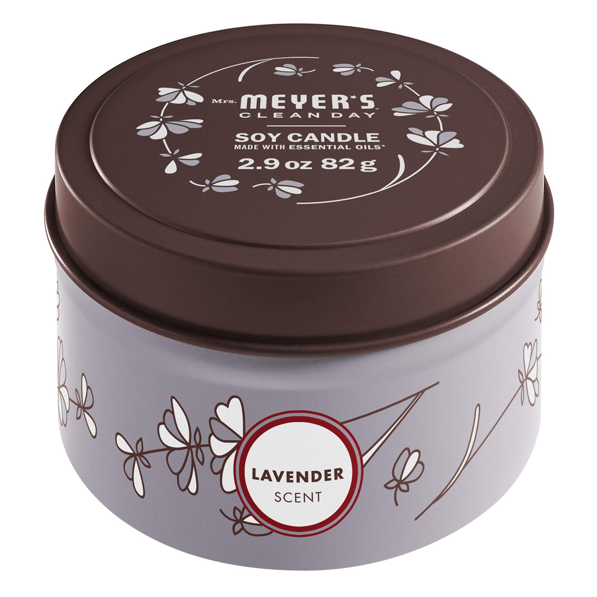 MRS. MEYERS CLEAN DAY Soy Tin Candle, 12 Hour Burn Time, Made with Soy Wax and Essential Oils, Lavender, 2.9 Oz