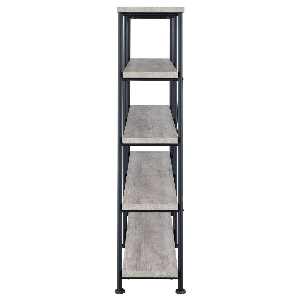 Coaster Home Furnishings Analiese Rustic Industrial 4-Tier Double Bookcase Etagere Bookshelf Office Storage Book Shelf Engineered Eco-Friendly Wood Laminate Sturdy Black Steel Grey Driftwood 801544