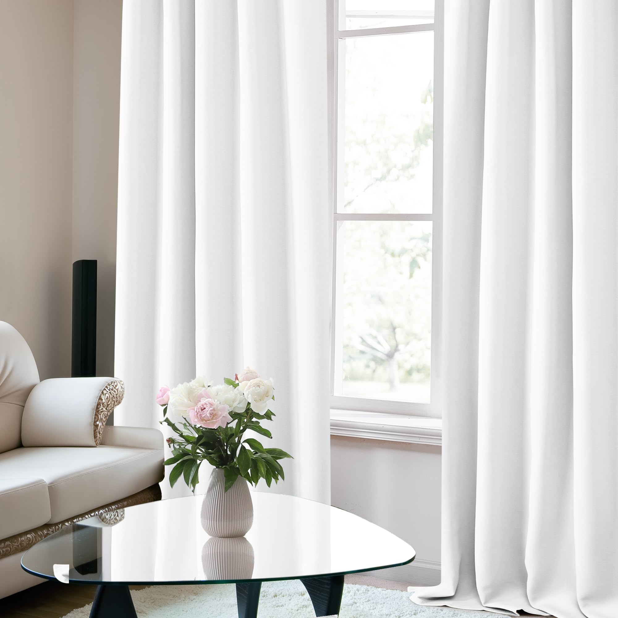 Deconovo Long Semi Blackout Curtains - Back Tab And Rod Pocket 50% Light Blocking Curtain Drapes For Hall Room, 42X108 Inch, White, 2 Panels