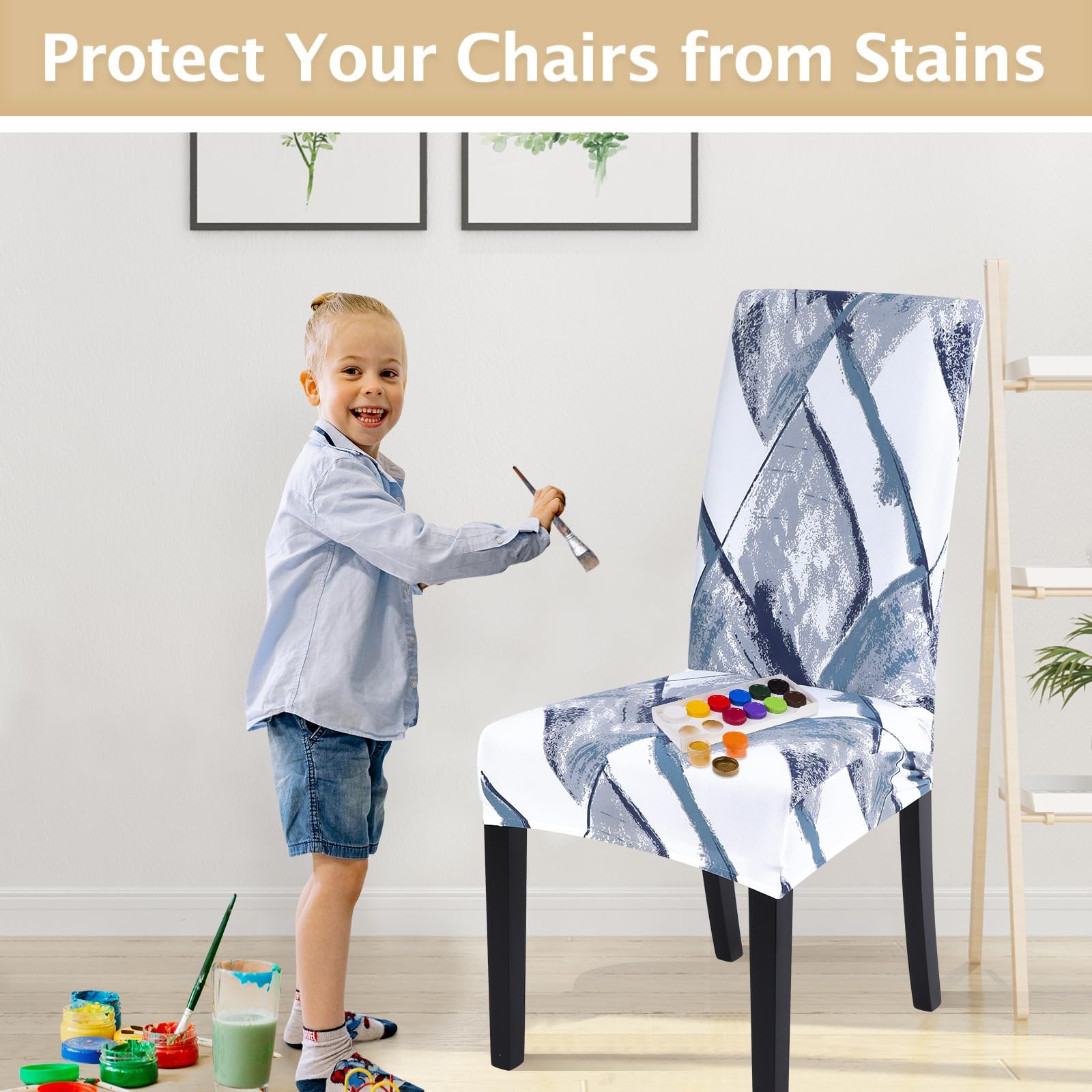 Searchi Printed Dining Room Chair Covers Set Of 4, Stretch Kitchen Chair Covers Washable Parsons Chair Slipcover Removable Dining Chair Protectors For Hotel,Ceremony(Blue/White)