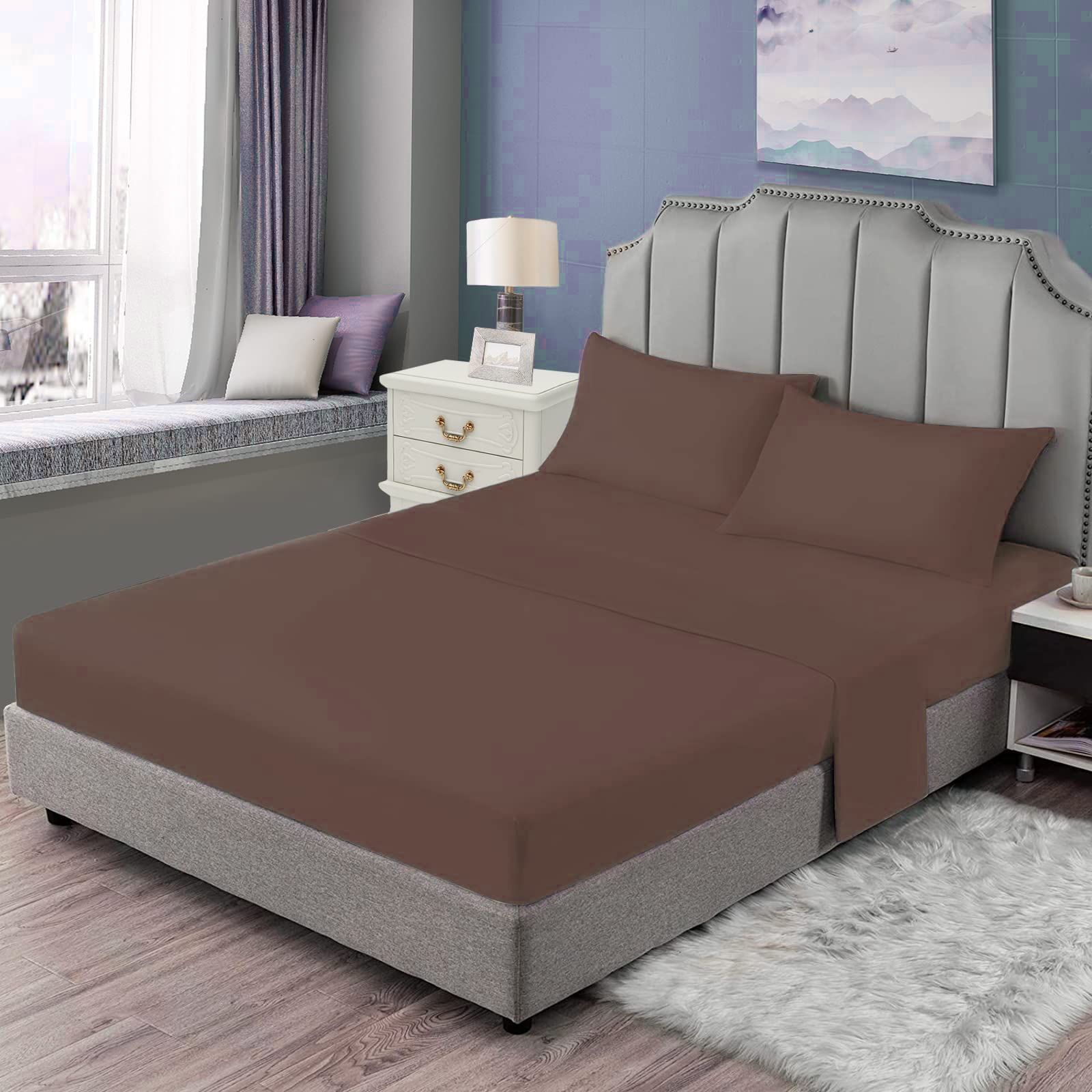 Easehome Brown Full Size Bed Sheet Set - Teen Boys Sheet Sets Deep Pocket To 18 Inches Mattress 4 Piece - Premium Bedding Sheets