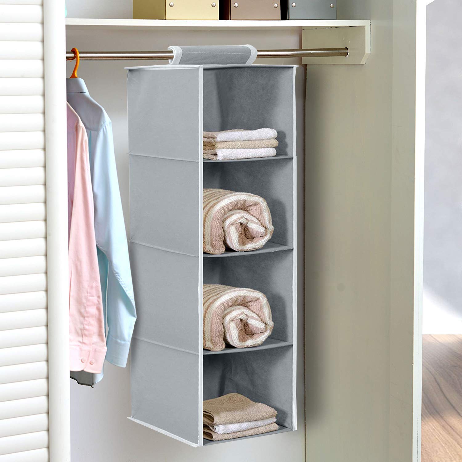 4Shelf Hanging Closet Organiser, Grey, 80X31X25 Cm