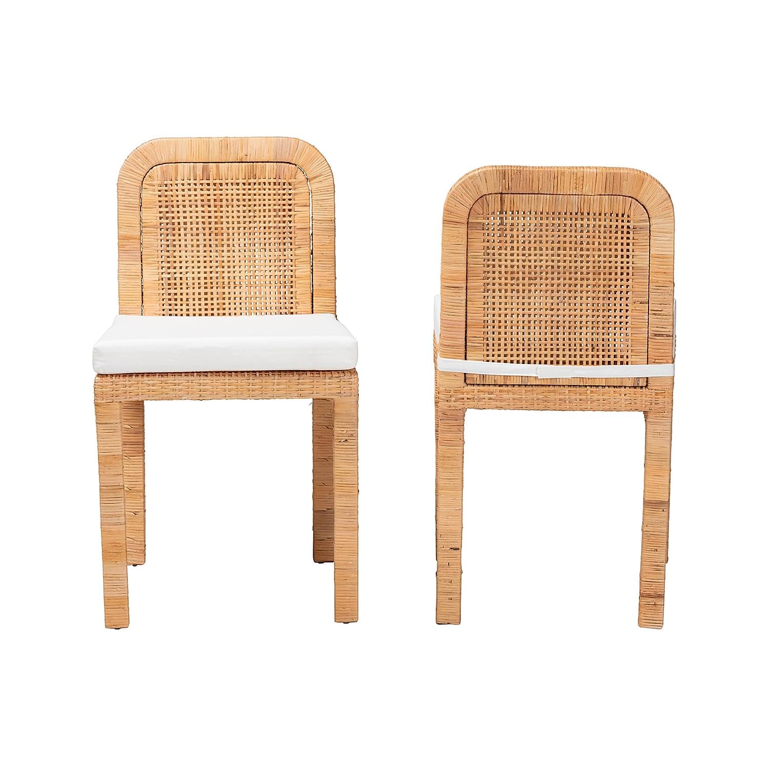 Bali & pari Zariah Modern Bohemian Natural Brown Rattan and Mahogany Wood 2-Piece Dining Chair Set