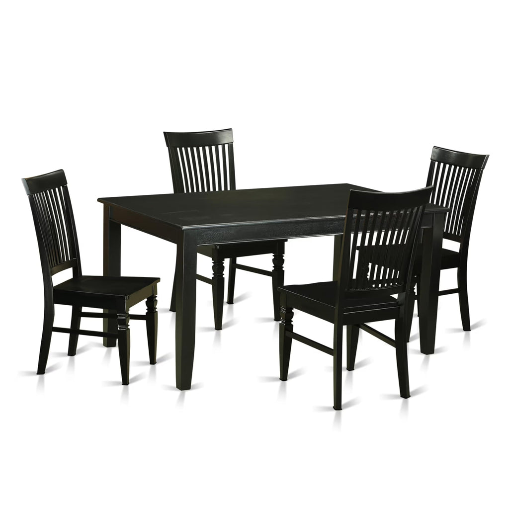 East West Furniture DUWE5-BLK-W 5 Piece Dining Set Includes a Rectangle Dining Room Table and 4 Kitchen Chairs, 36x60 Inch, Black