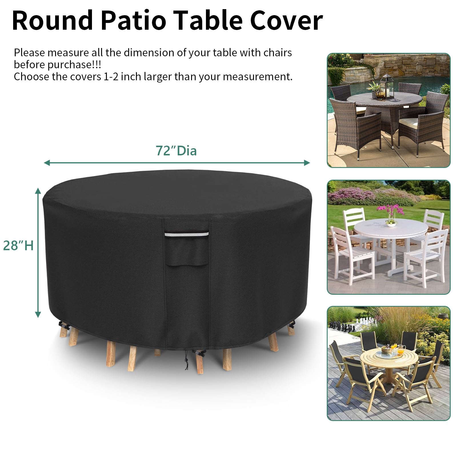 Outdoor Furniture Cover Waterproof, Round Patio Table Cover, Heavy Duty 500D Outdoor Table And Chairs Covers, Covers For Patio D