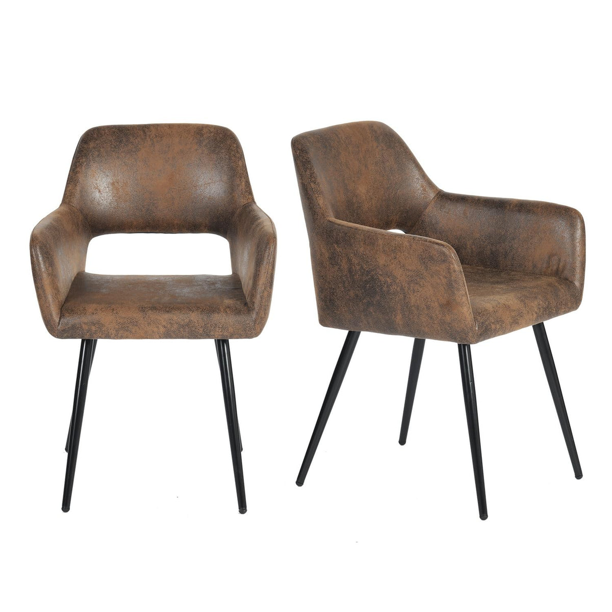 Homy Casa Upholstered Armrest Dining Chairs Set Of 2, Open Mid-Back Design With Soft Fabric, Sturdy Metal Base In Black Or Beech