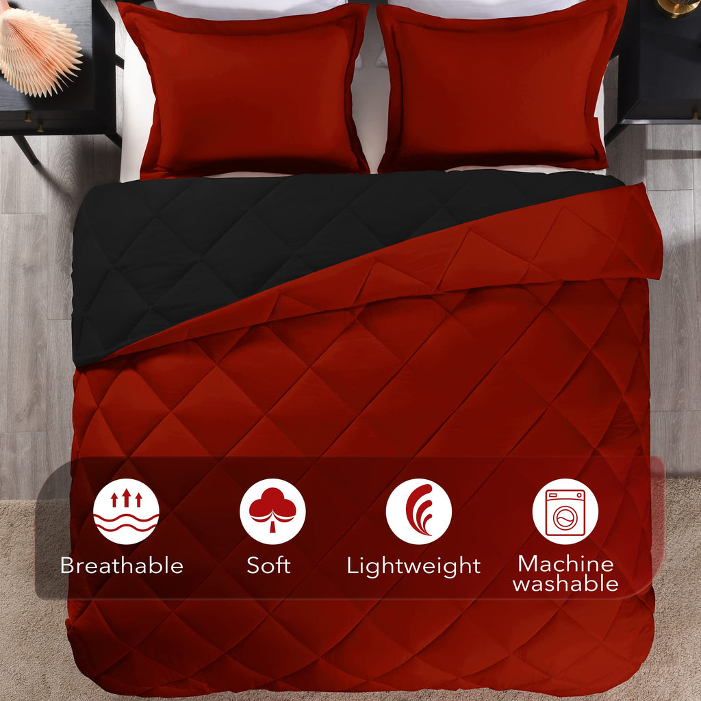 Downluxe California King Comforter Set - Red And Black Cal King Comforter Set, Soft Bedding Sets For All Seasons - 3 Pieces - 1 Comforter (104'X96') And 2 Pillow Shams(20'X36')