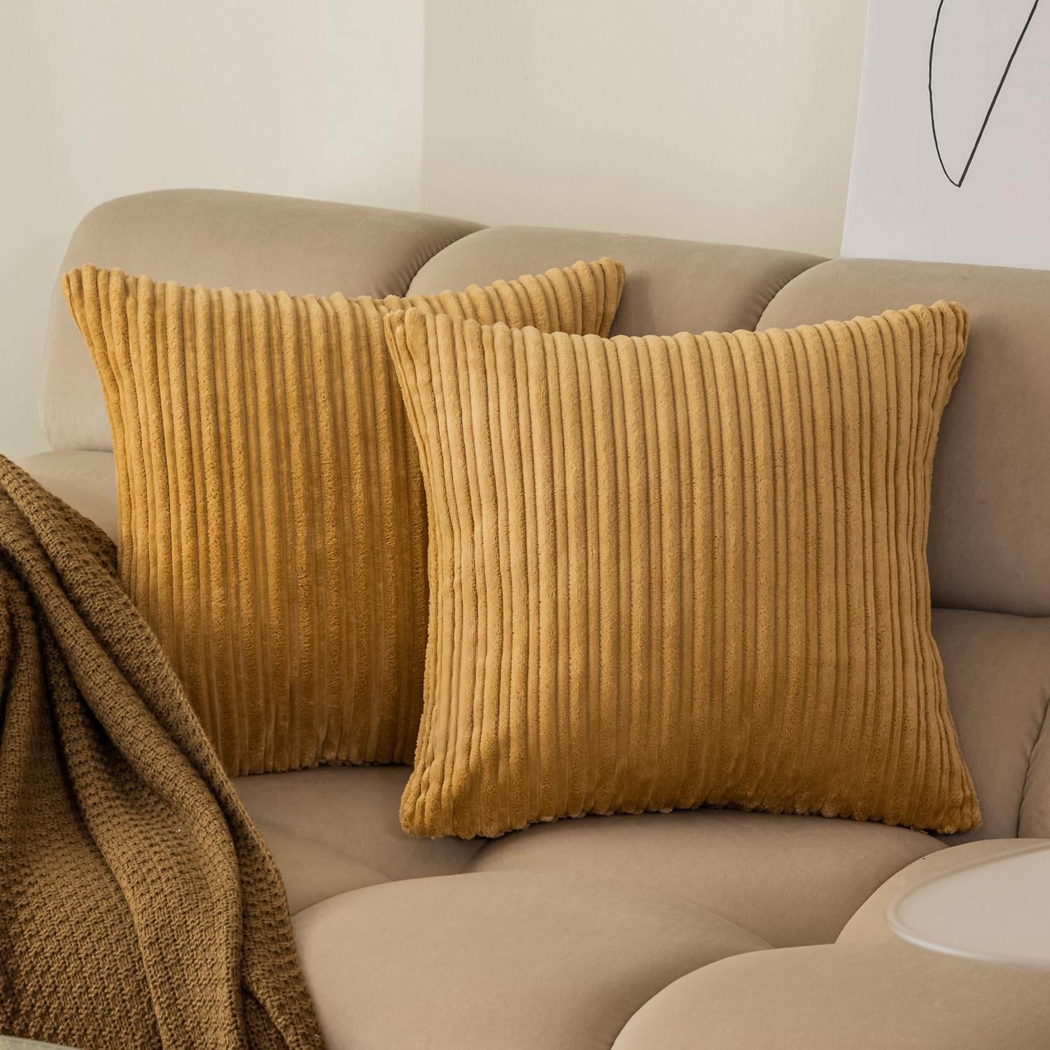 Kevin Textile Throw Pillow Covers 18X18, Decorative Corduroy Farmhouse Cushion Covers Pillowcase For Couch Sofa Bedroom Car, Set