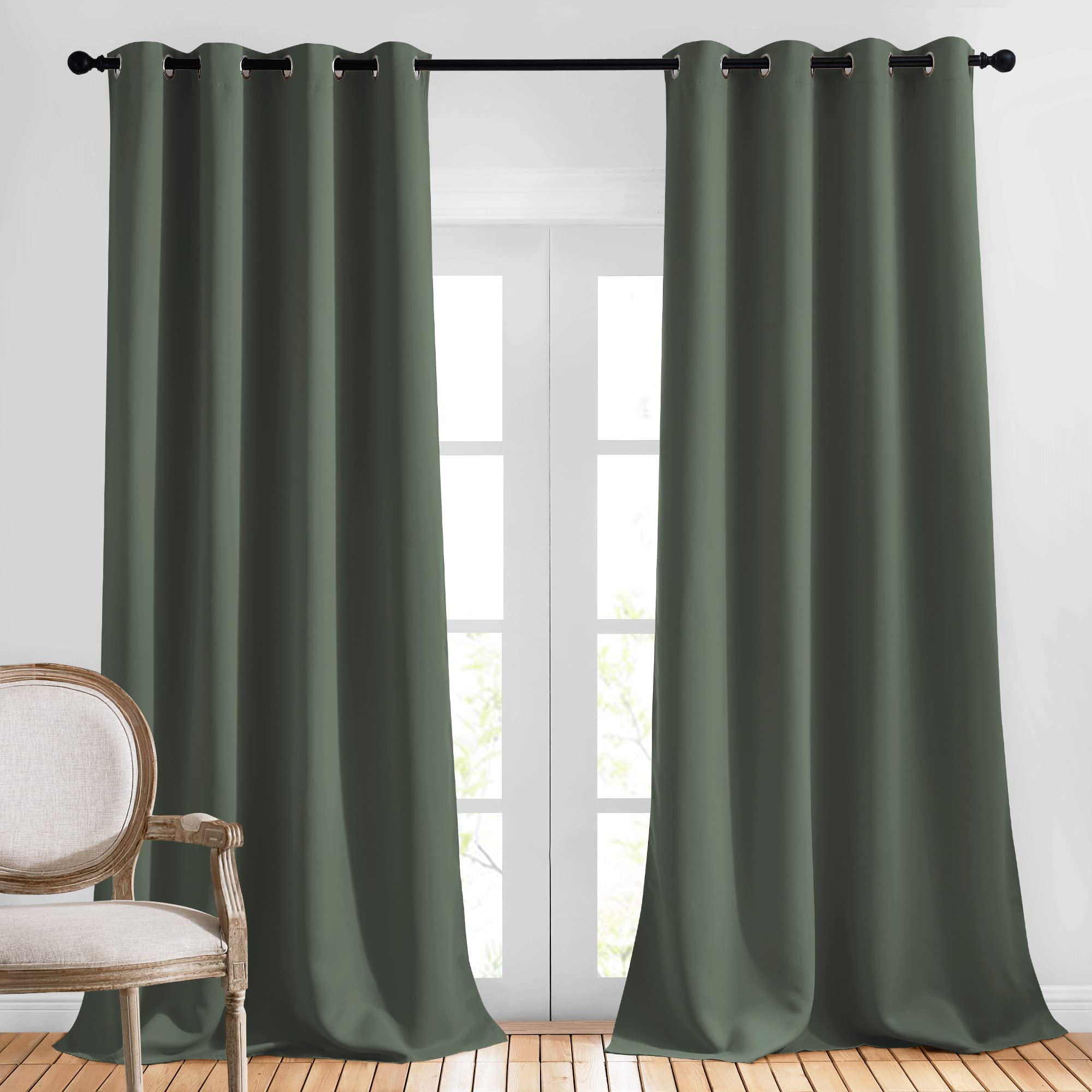 Nicetown Bedroom Blackout Curtains 120 Inch Long - Energy Saving Thermal Insulated Solid Grommet Blackout Draperies Light & Heat