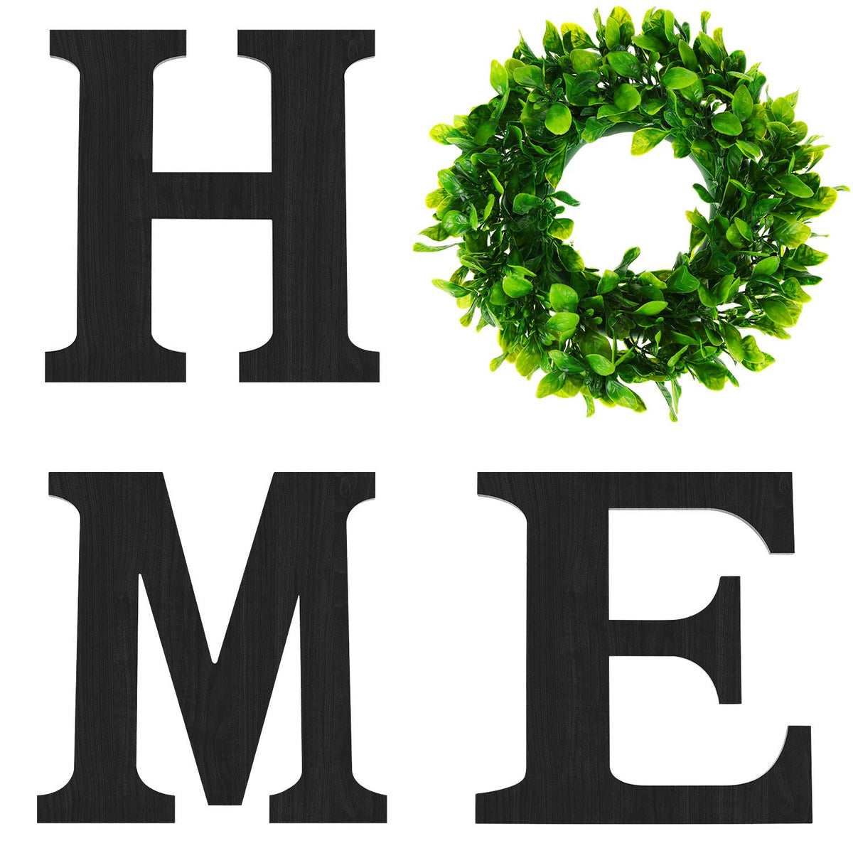 12 Inch Home Letters with Wreath Wall Decor Living Room Black Wooden Home Sign Modern Farmhouse Decor Flower Garland Decoration 