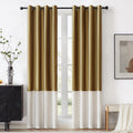 Bulbul Color Block Window Curtains Panels 84 Inches Long Gold Ivory Velvet Farmhouse Drapes For Bedroom Living Room Darkening Tr