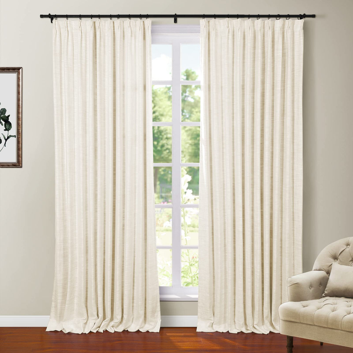 Twopages Polyester Linen Heavy Weight Blackout Curtain With Pinch Pleat And Back Tab Top Window Treatment Panel For Bedroom Ivor