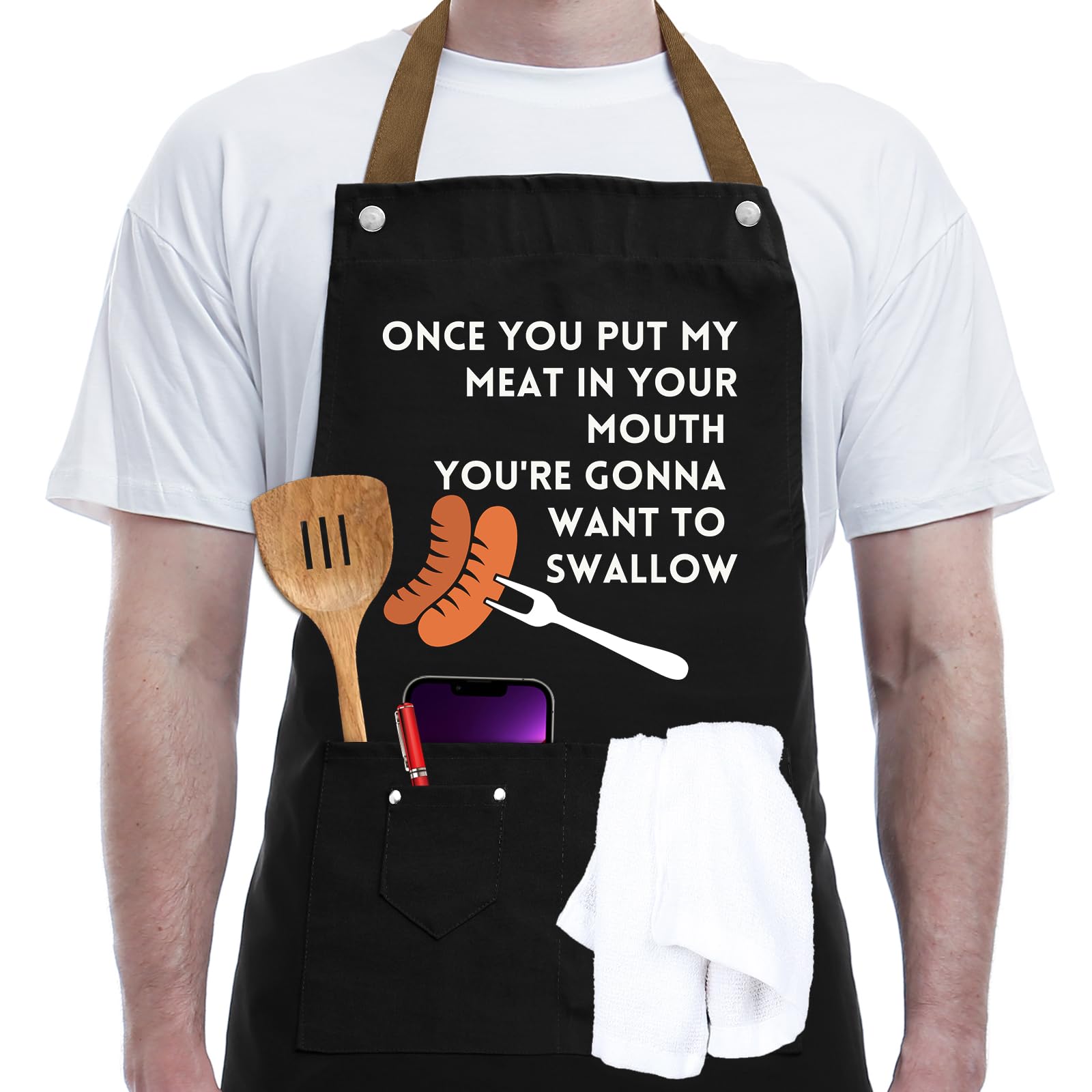 Rehave Gift Ideas For Her Him - Birthday Gifts For Men, Dad, Husband, Boyfriend, Brother - Funny Bbq Apron For Men With Pockets,