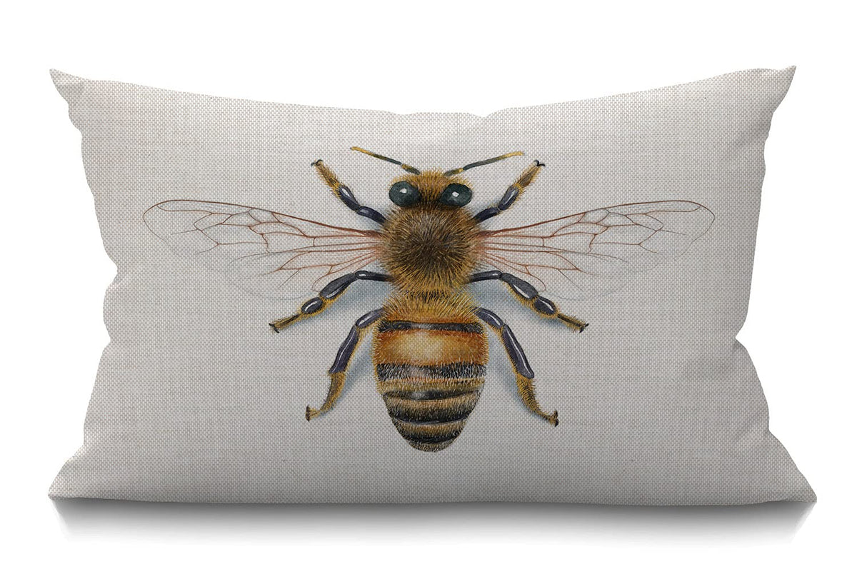 Smooffly Bee Farmhouse Oblong Rectangle Throw Pillow Case Watercolour Drawing Bees Cotton Linen Cushion Cover Sofa Armchair Bedr
