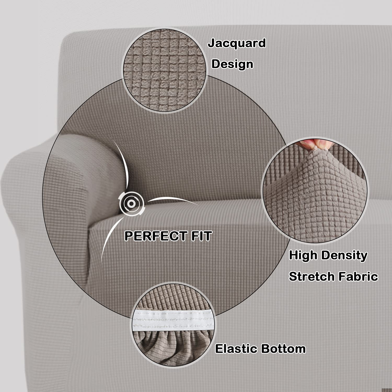 Turquoize Stretch Sofa Slipcover Chair Slipcover 1 Piece Chair Covers For Living Room Armchair Covers Slipcovers With Jacquard Fabric And Elastic Bottom Pet Furniture Protector (Armchair, Taupe)