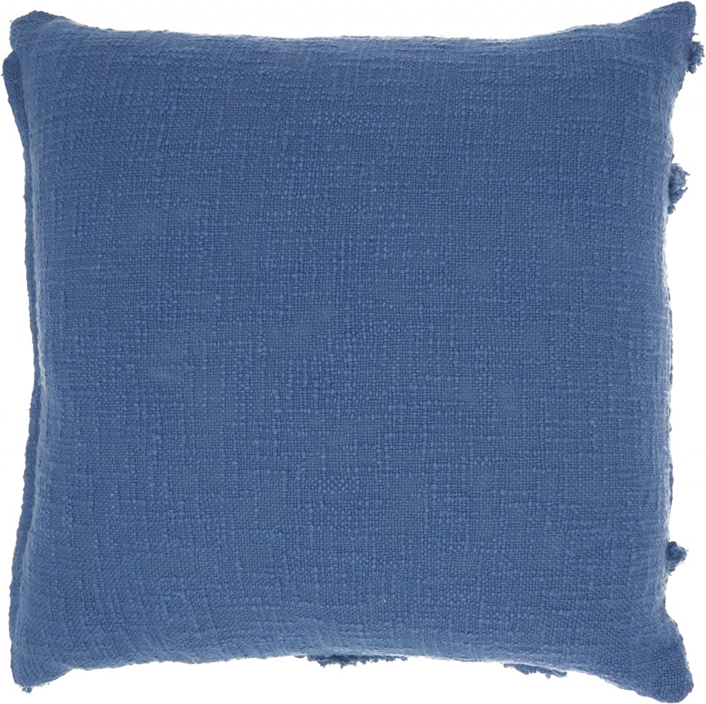 HomeRoots 100% Cotton Boho Chic Blue Textured Lines Throw Pillow