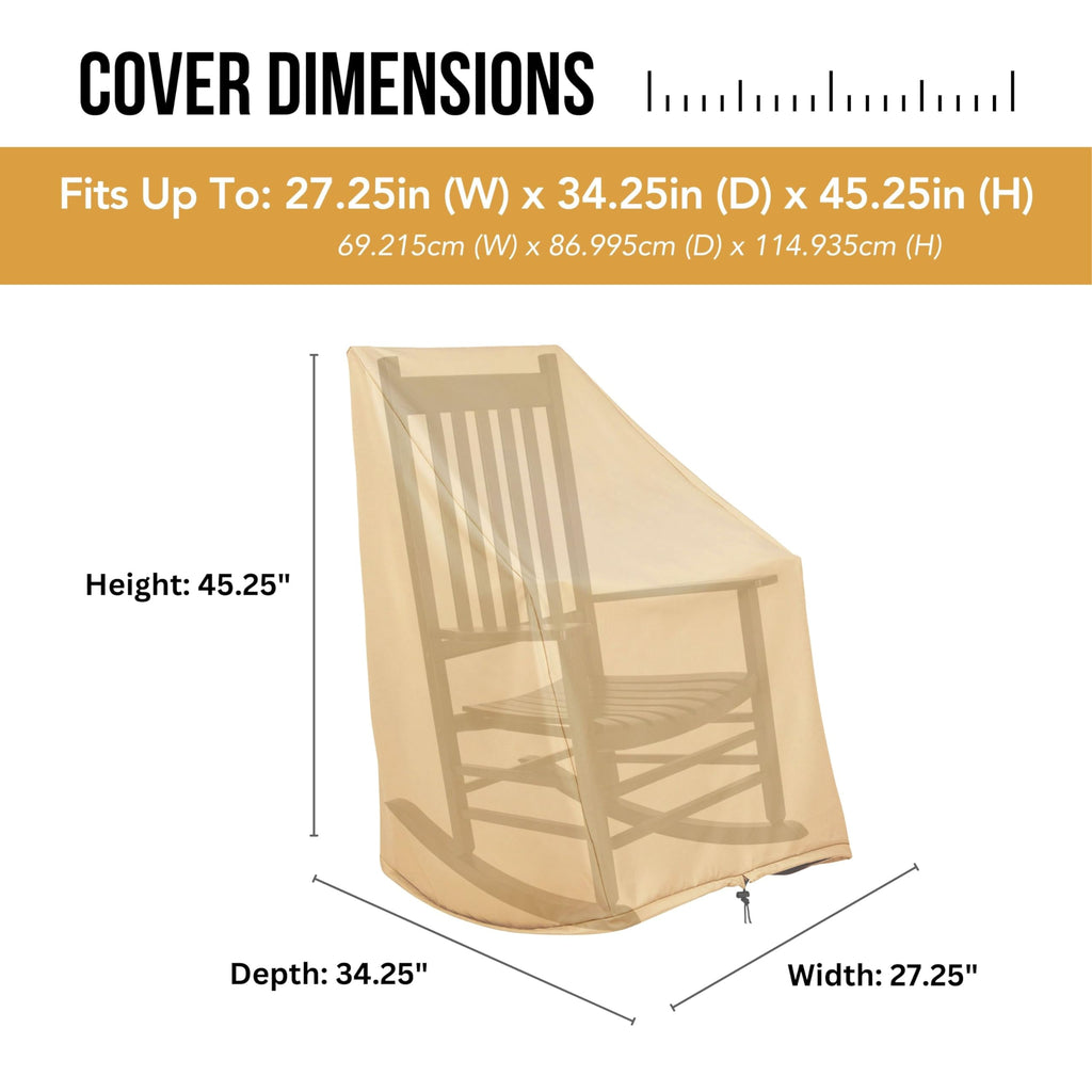 Shine Company Weatherproof Outdoor Rocking Chair Cover, 100% Woven Polyester, Elastic Cord With Toggle, Apricot Crush