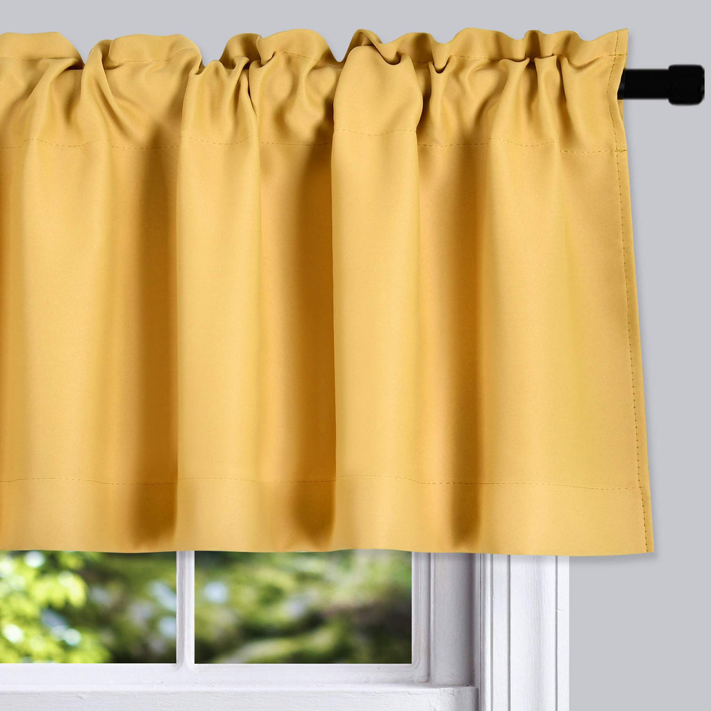 Donren Gold Yellow Curtain Valances For Living Room - Blackout Rod Pocket Valances For Small Window (42 By 18 Inch,2 Panels)