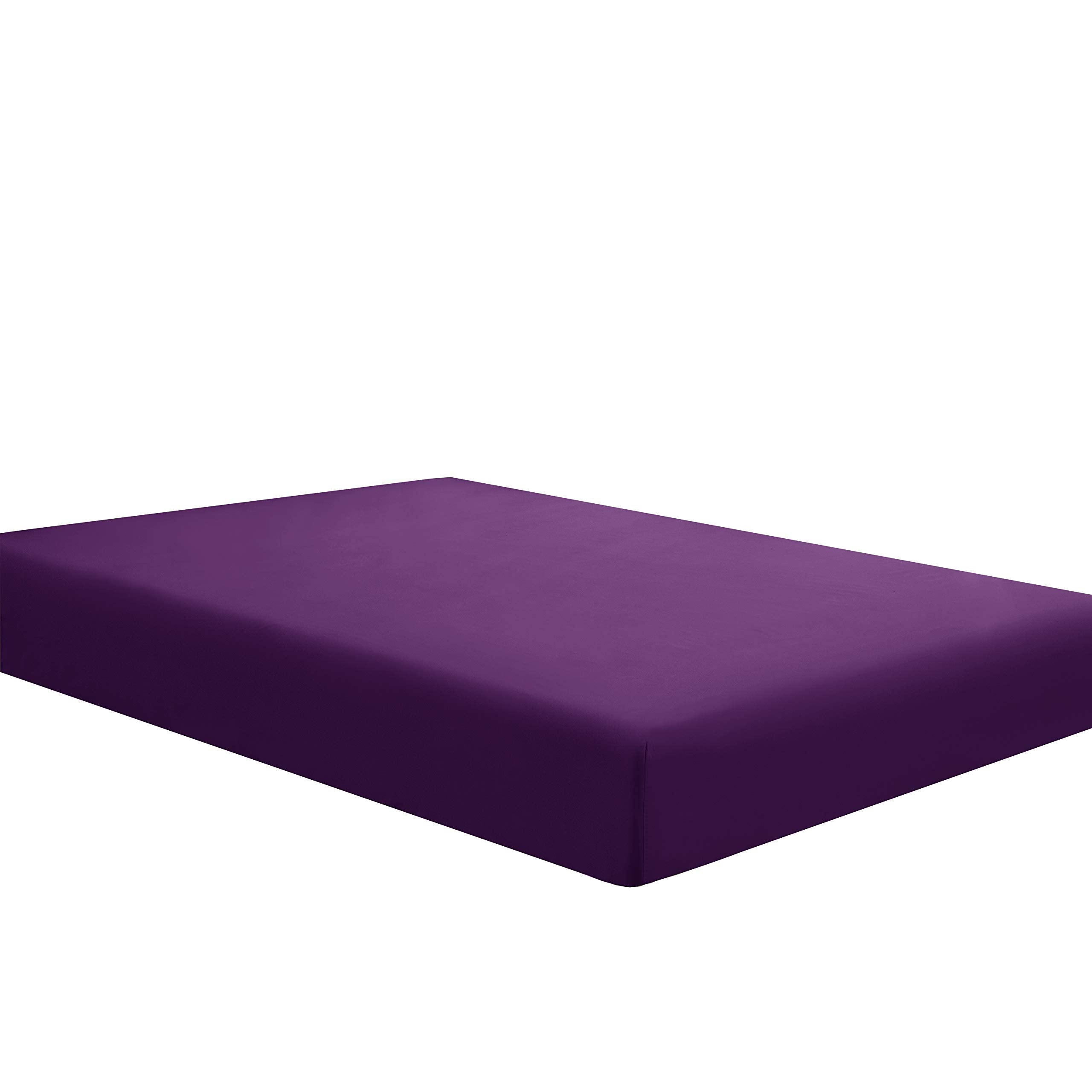 Sfoothome Fitted Bottom Sheet For Mattress, Single Twin Size Purple Microfiber Fitted Sheet With Deep Pocket