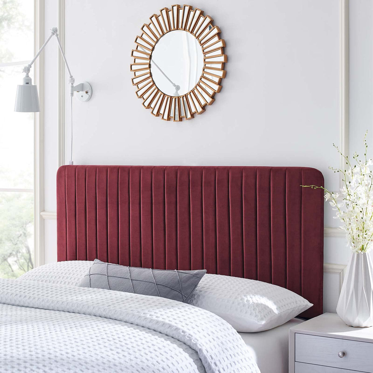 Modway Milenna Channel Tufted Performance Velvet Twin Headboard In Maroon
