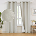 Beige Chevron Full Blackout Curtains for Living Room Bedroom Ivory, Jacquard Woven Geometric Chevron Curtains Energy Efficient T