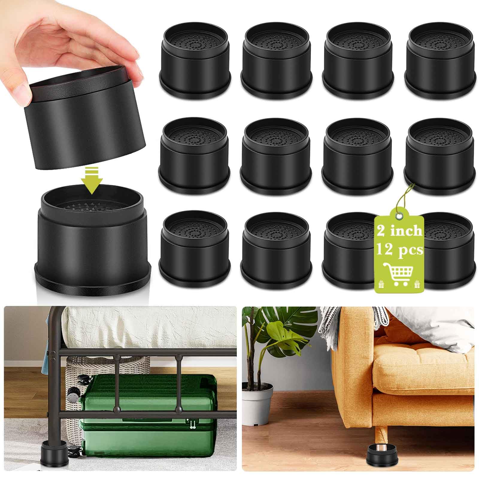 Yookwutar 12 Pack Furniture Risers 2 Or 4 Inch, Adjustable Bed Risers Heavy Duty For Table Desk Couch Chair Sofa Cabinet Bed Fra