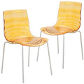 Astor Water Ripple Design Dining Chair in White Base Orange Seat Set of 2