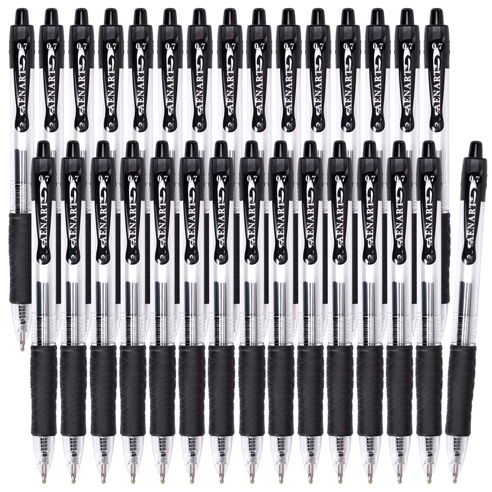 Gel Pens, 30 Pack Black Gel Pen Fine Point, Retractable Gel Ink Rollerball Pens For Smooth Writing (0.7Mm)