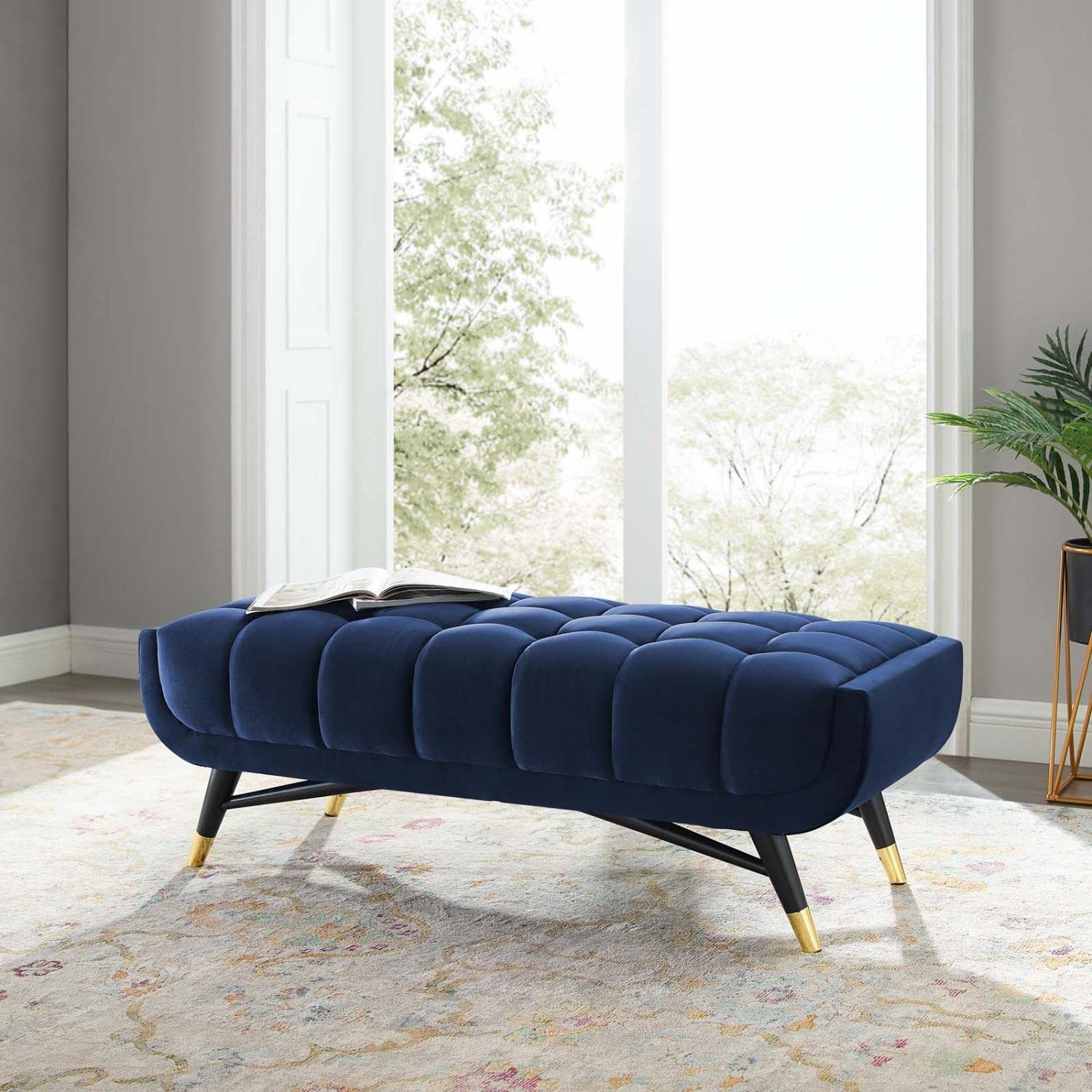 Modway Adept 47.5" Performance Velvet Bench In Midnight Blue