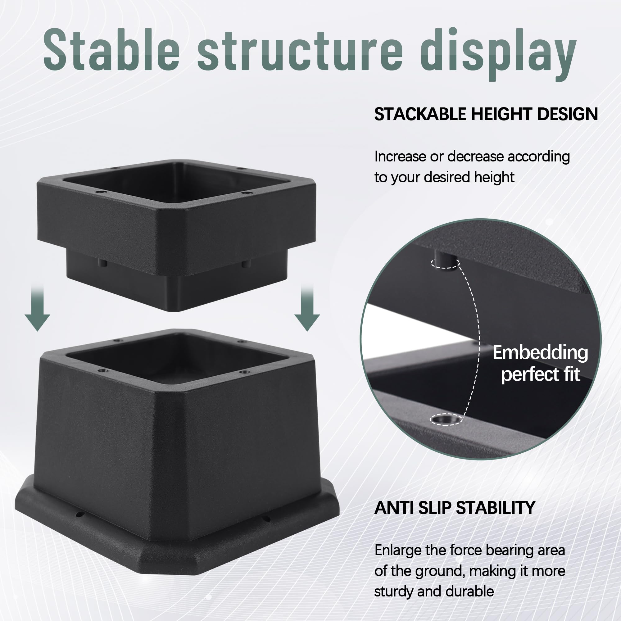 Btsd-Home Adjustable Bed Risers 2,3 Or 4 Inch Heavy Duty 8 Pack Furniture Risers Dorm Bed Risers Table Desks Legs Blocks Black