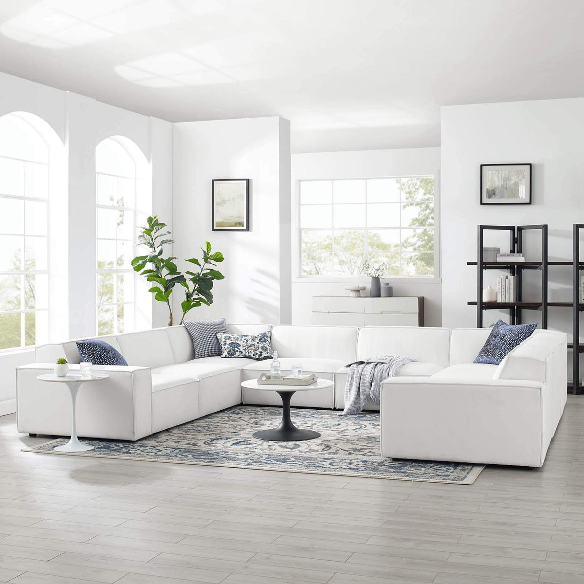 Modway Restore 8-Piece Upholstered Sectional Sofa in White