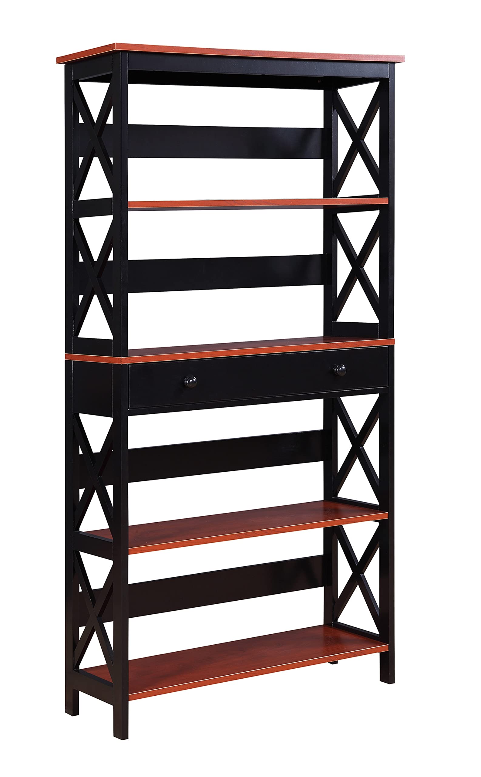 Convenience Concepts Oxford 5 Tier Bookcase with Drawer, Cherry / Black