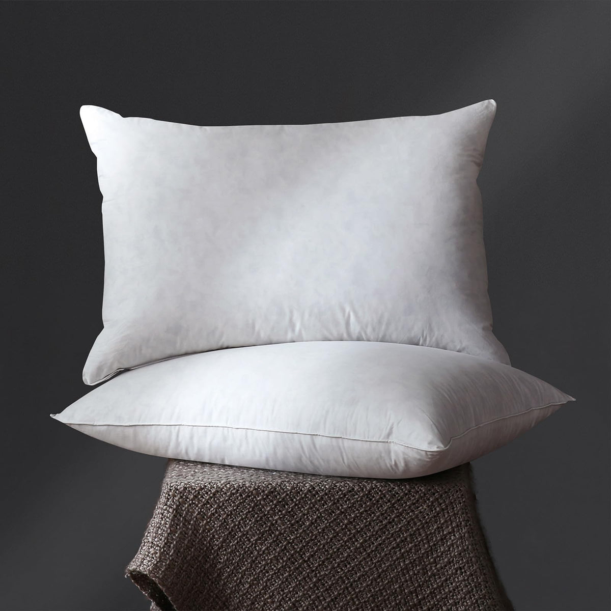 Goose Down Feather Pillow Standard Queen Size Set Of 2 Bed Pillows For Sleeping, Breathable 100% Down-Proof Cotton Cover, Soft Y