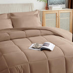 Taimit Beige Queen Size Comforter Set - 7 Pieces, Bed In A Bag Bedding Sets With All Season Soft Quilted Warm Fluffy Reversible