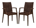 LeisureMod Modern Indoor/Outdoor Home Decorative Furniture Weave Mace Chair (with Arms), Set of 2 - Brown