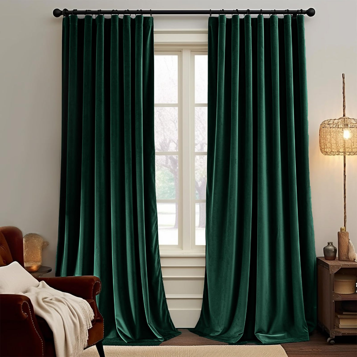 Jinchan Velvet Blackout Curtain For Living Room, Thermal Insulated Luxury Drape For Bedroom 108 Inch Long, Stylish Privacy Room