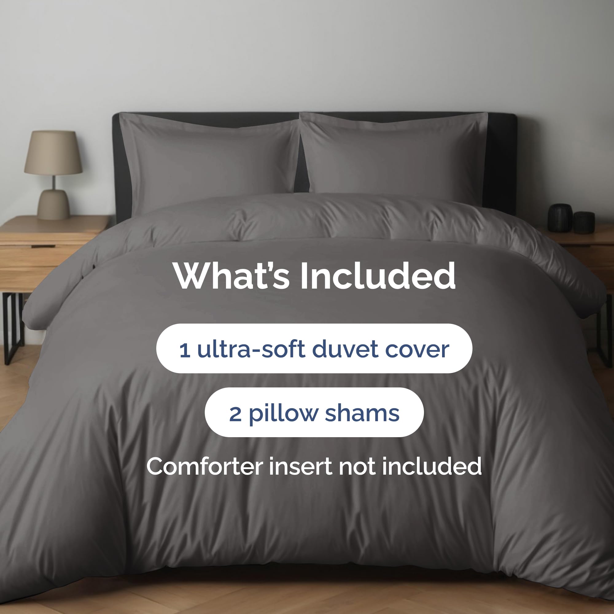 Duvet Cover Full Size Set - Extra Soft Full Size Duvet Cover 80 X 90 With 2 Pillow Shams - Hotel Luxury, Easy Care And Fade Free W/ Zipper Closures & Ties - Comfy Breathable Bedding Set (Dark Grey)