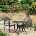 vidaXL 3-Piece Industrial Style Bistro Set - Cast Aluminum Outdoor Patio Furniture - Black - Patterned Design - with Umbrella Hole