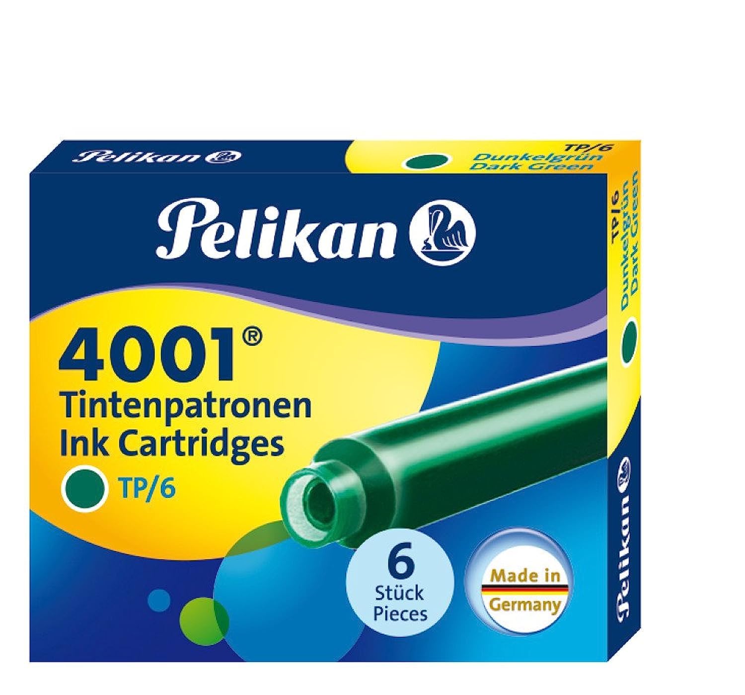 Pelikan 4001 Tp/6 Ink Cartridges For Fountain Pens, Dark Green, 0.8Ml, 6 Pack (300087)