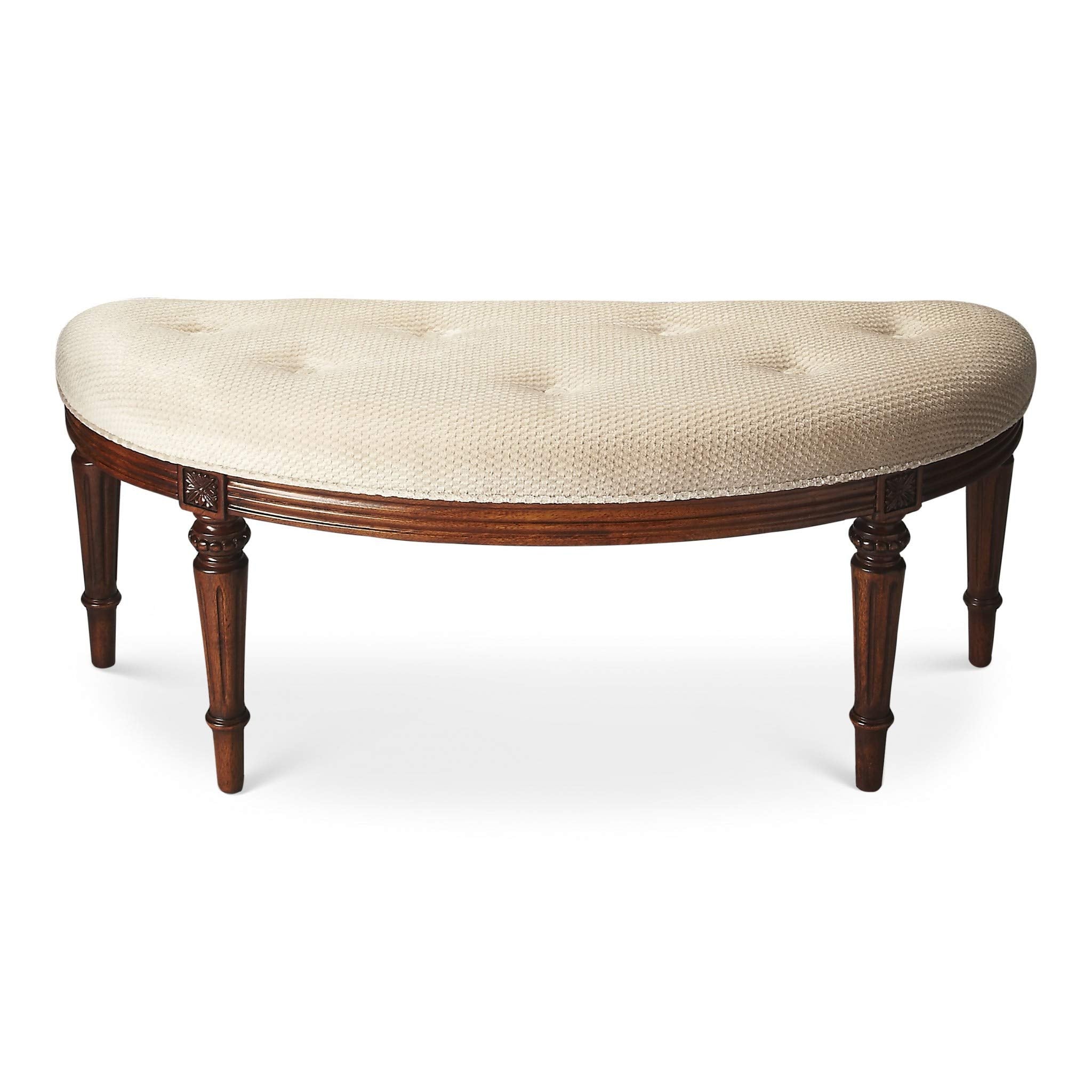 HomeRoots Classic Ivory and Golden Brown Crescent Shaped Bench