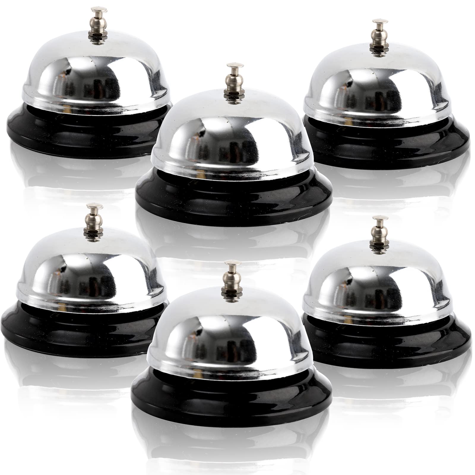 Fasmov 6 Pack 3.4 Inch Diameter Call Bells, Chrome Finish Customer Service Bell, Desk Bell Service Bell For Hotels, Schools, Hos
