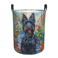 IYOVI happy smiling Scottish Terrier Laundry Hamper Round, Large Canvas Fabric Lightweight Storage Basket Toy Organizer