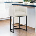 LUE BONA 27'' H Counter Height Bar Stools, Modern Barrel Counter Stools with Backrest and Arms, Black Metal Frames, Faux Leather