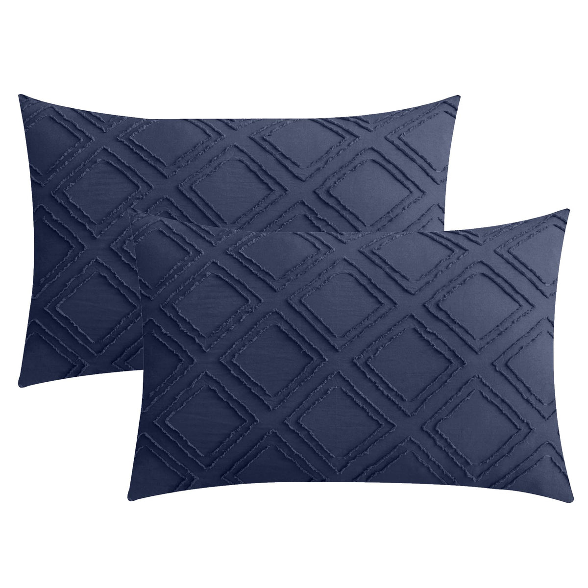 Jellymoni 2 Pack Navy Pillowcases King Size, Soft Microfiber Geometric Tufted Pillow Covers With Envelope Closure (Pillows Are N