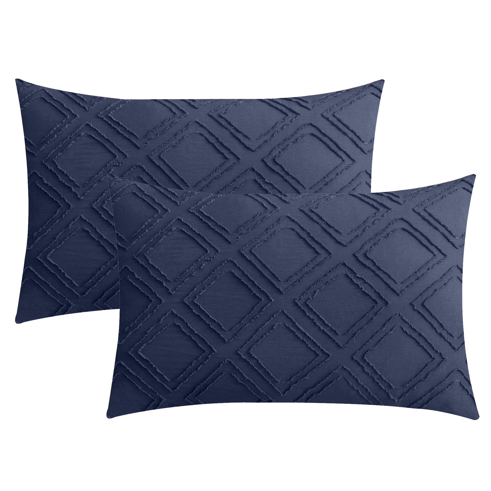 Jellymoni 2 Pack Navy Pillowcases King Size, Soft Microfiber Geometric Tufted Pillow Covers With Envelope Closure (Pillows Are N