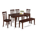 East West Furniture CAP6S-MAH-W 6 Piece Kitchen Table & Chairs Set Contains a Rectangle Dining Room Table and 4 Dining Chairs with a Bench, 36x60 Inch, Mahogany