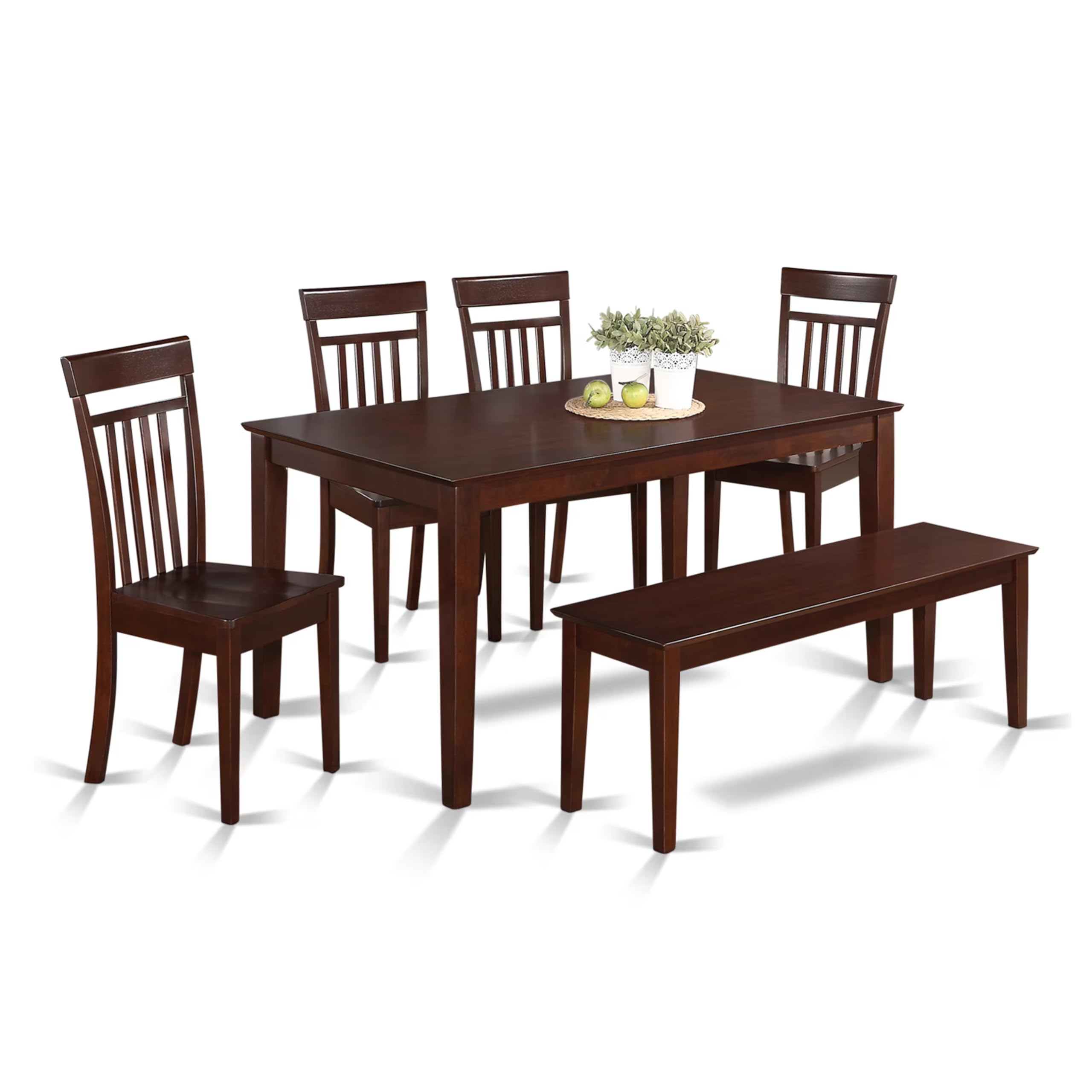 East West Furniture CAP6S-MAH-W 6 Piece Kitchen Table & Chairs Set Contains a Rectangle Dining Room Table and 4 Dining Chairs with a Bench, 36x60 Inch, Mahogany