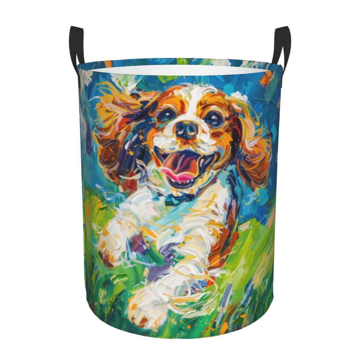 IYOVI Cavalier King Charles Spaniel Laundry Hamper Round, Large Canvas Fabric Lightweight Storage Basket Toy Organizer